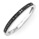 0.12 Carat (ctw) 10K White Gold Round Cut Black Real Diamond Ladies Wedding Anniversary Milgrain Stackable Band