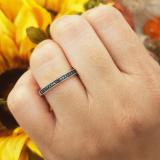 0.12 Carat (ctw) 10K White Gold Round Cut Black Real Diamond Ladies Wedding Anniversary Milgrain Stackable Band