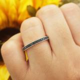0.12 Carat (ctw) 10K White Gold Round Cut Black Real Diamond Ladies Wedding Anniversary Milgrain Stackable Band