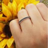 0.12 Carat (ctw) 10K White Gold Round Cut Black Real Diamond Ladies Wedding Anniversary Milgrain Stackable Band