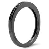 0.12 Carat (ctw) Black Rhodium Plated 18K White Gold Round Cut Black Real Diamond Ladies Wedding Anniversary Milgrain Stackable Band