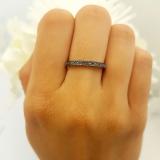 0.12 Carat (ctw) Black Rhodium Plated 18K White Gold Round Cut Black Real Diamond Ladies Wedding Anniversary Milgrain Stackable Band