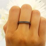 0.12 Carat (ctw) Black Rhodium Plated 18K White Gold Round Cut Black Real Diamond Ladies Wedding Anniversary Milgrain Stackable Band