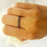 0.12 Carat (ctw) Black Rhodium Plated 18K White Gold Round Cut Black Real Diamond Ladies Wedding Anniversary Milgrain Stackable Band