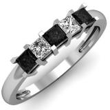 0.68 Carat (ctw) 10K White Gold Princess Cut Black & White Diamond Ladies 5 Stone Bridal Wedding Anniversary Band