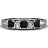 0.68 Carat (ctw) 10K White Gold Princess Cut Black & White Diamond Ladies 5 Stone Bridal Wedding Anniversary Band
