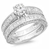 3.25 Carat (ctw) 14K White Gold Princess & Round Diamond Ladies Bridal Engagement Ring Set With Matching Band