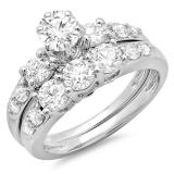 2.30 Carat (ctw) 18K White Gold Round Diamond Ladies 3 Stone Bridal Engagement Ring Matching Band Set