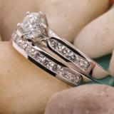 1.40 Carat (ctw) 14K White Gold Round Diamond Ladies Bridal Engagement Ring Set With Matching Band