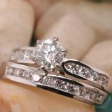 1.40 Carat (ctw) 14K White Gold Round Diamond Ladies Bridal Engagement Ring Set With Matching Band