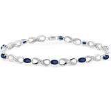 2.27 Carat (ctw) Sterling Silver Real Oval Cut Blue Sapphire & Round Cut White Diamond Ladies Infinity Link Tennis Bracelet