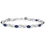 4.11 Carat (ctw) Sterling Silver Real Oval Cut Blue Sapphire & Round Cut White Diamond Ladies Infinity Link Tennis Bracelet
