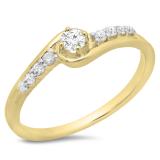 0.25 Carat (ctw) 10K Yellow Gold Round Cut Diamond Ladies Bridal Twisted Wave Promise Engagement Ring 1/4 CT