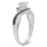 0.33 Carat (ctw) 14K White Gold Round Cut Black & White Diamond Ladies Bridal Twisted Swirl 3 Stone Engagement Ring 1/3 CT