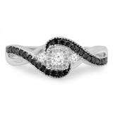 0.33 Carat (ctw) 14K White Gold Round Cut Black & White Diamond Ladies Bridal Twisted Swirl 3 Stone Engagement Ring 1/3 CT