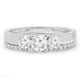 1.00 Carat (ctw) 18K White Gold Round Cut Diamond Ladies Bridal 3 Stone Engagement Ring Matching Band Set 1 CT