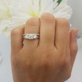 1.00 Carat (ctw) 18K White Gold Round Cut Diamond Ladies Bridal 3 Stone Engagement Ring Matching Band Set 1 CT