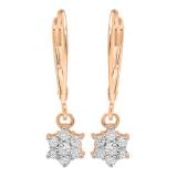 0.30 Carat (ctw) 10K Rose Gold Round Cut Diamond Ladies Cluster Flower Dangling Drop Earrings 1/3 CT