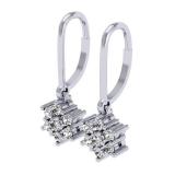 0.30 Carat (ctw) 18K White Gold Round Cut Diamond Ladies Cluster Flower Dangling Drop Earrings 1/3 CT