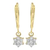 0.30 Carat (ctw) 18K Yellow Gold Round Cut Diamond Ladies Cluster Flower Dangling Drop Earrings 1/3 CT