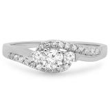 0.50 Carat (ctw) 10K White Gold Round Cut Diamond Ladies Bridal Bypass Swirl 3 Stone Engagement Ring 1/2 CT