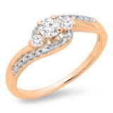 0.50 Carat (ctw) 14K Rose Gold Round Cut Diamond Ladies Bridal Bypass Swirl 3 Stone Engagement Ring 1/2 CT