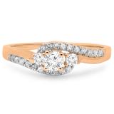 0.50 Carat (ctw) 14K Rose Gold Round Cut Diamond Ladies Bridal Bypass Swirl 3 Stone Engagement Ring 1/2 CT