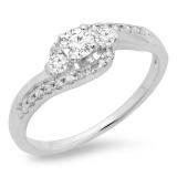 0.50 Carat (ctw) 18K White Gold Round Cut Diamond Ladies Bridal Bypass Swirl 3 Stone Engagement Ring 1/2 CT