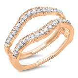0.40 Carat (ctw) 10K Rose Gold Round Cut Diamond Ladies Anniversary Wedding Enhancer Guard Double Ring