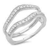 0.40 Carat (ctw) 14K White Gold Round Cut Diamond Ladies Anniversary Wedding Enhancer Guard Double Ring