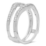 0.40 Carat (ctw) 14K White Gold Round Cut Diamond Ladies Anniversary Wedding Enhancer Guard Double Ring