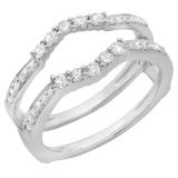 0.50 Carat (ctw) 10K White Gold Round Cut Diamond Ladies Anniversary Wedding Band 5 Stone Enhancer Guard Double Ring 1/2 CT