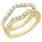 0.50 Carat (ctw) 10K Yellow Gold Round Cut Diamond Ladies Anniversary Wedding Band 5 Stone Enhancer Guard Double Ring 1/2 CT