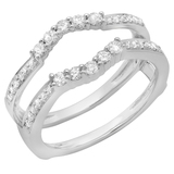 0.50 Carat (ctw) 14K White Gold Round Cut Diamond Ladies Anniversary Wedding Band 5 Stone Enhancer Guard Double Ring 1/2 CT