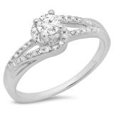 0.45 Carat (ctw) 10K White Gold Round Cut Diamond Ladies Twisted Split Shank Bridal Engagement Ring 1/2 CT