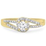 0.45 Carat (ctw) 10K Yellow Gold Round Cut Diamond Ladies Twisted Split Shank Bridal Engagement Ring 1/2 CT