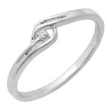 0.03 Carat (ctw) 10K White Gold Round Cut Diamond Ladies Bridal Bypass Solitaire Promise Ring