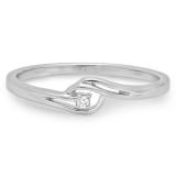 0.03 Carat (ctw) 10K White Gold Round Cut Diamond Ladies Bridal Bypass Solitaire Promise Ring