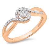 0.30 Carat (ctw) 10K Rose Gold Round Cut Diamond Ladies Twisted Swirl Split Shank Bridal Cluster Engagement Ring 1/3 CT