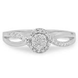 0.30 Carat (ctw) 10K White Gold Round Cut Diamond Ladies Twisted Swirl Split Shank Bridal Cluster Engagement Ring 1/3 CT