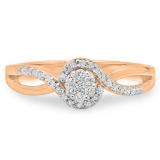 0.30 Carat (ctw) 14K Rose Gold Round Cut Diamond Ladies Twisted Swirl Split Shank Bridal Cluster Engagement Ring 1/3 CT