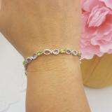 2.57 Carat (ctw) Sterling Silver Real Oval Cut Genuine Peridot & Round White Diamond Ladies Link Bracelet