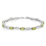 4.82 Carat (ctw) Sterling Silver Real Oval Cut Genuine Peridot & Round White Diamond Ladies Link Bracelet