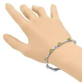 4.82 Carat (ctw) Sterling Silver Real Oval Cut Genuine Peridot & Round White Diamond Ladies Link Bracelet