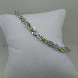 4.82 Carat (ctw) Sterling Silver Real Oval Cut Genuine Peridot & Round White Diamond Ladies Link Bracelet