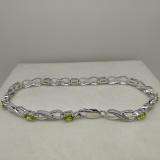 4.82 Carat (ctw) Sterling Silver Real Oval Cut Genuine Peridot & Round White Diamond Ladies Link Bracelet