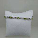4.82 Carat (ctw) Sterling Silver Real Oval Cut Genuine Peridot & Round White Diamond Ladies Link Bracelet