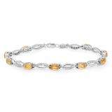 4.39 Carat (ctw) Sterling Silver Oval Citrine & Round White Diamond Ladies Link Bracelet