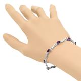 3.59 Carat (ctw) Sterling Silver Real Oval Cut Genuine Amethyst & Round White Diamond Ladies Link Bracelet