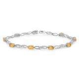 3.88 Carat (ctw) Sterling Silver Real Oval Cut Genuine Citrine & Round White Diamond Ladies Link Bracelet